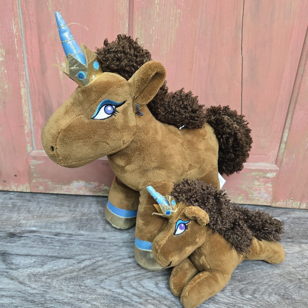 Set Of 2 Afro Unicorn Princess Crown Horses‎ Brown Plush Stuffed Animals Toys